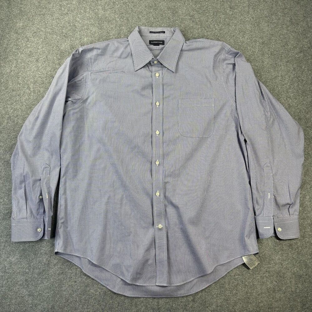 Lands' End Dress Shirt Mens 17.5 34/35 Blue Houndstooth Slim Fit Non Iron